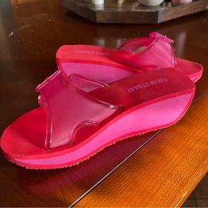Colin Stuart Y2K neon pink wedge flip flops Barbie style